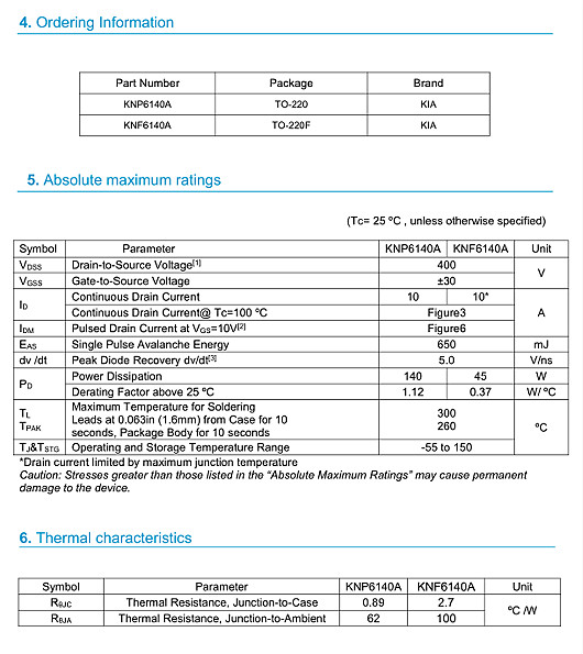 450V11A規(guī)格書(shū);MOS管6140參數(shù)