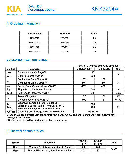 MOS管，KNX3204A，40V100A
