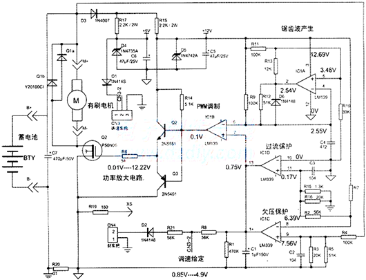 電動(dòng)車控制器,有刷電機(jī)控制器電路圖分享-KIA MOS管